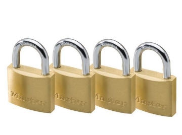 图片 Master Lock 30MM Hard Steel Shackle, 4 Pieces Key-Alike Brass Padlock, MSP1901Q