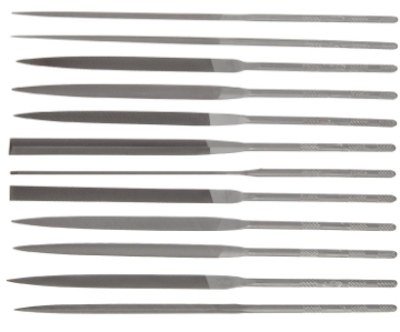 图片 Nicholson 12 Piece Needle File Set with Handles, Swiss Pattern, Double Cut, #2 Coarseness, 6-1/4" Length