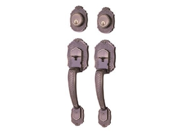 图片 Ezset 2C Deadbolt Antique Brass Double Handleset EZBP410PEUS5