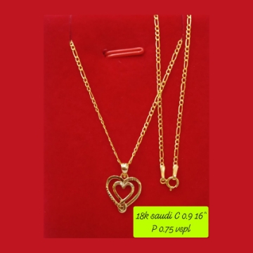 图片 18K - Saudi Gold Necklace with Pendant C 0.9g P 0.75g (16") - SC09GP075G