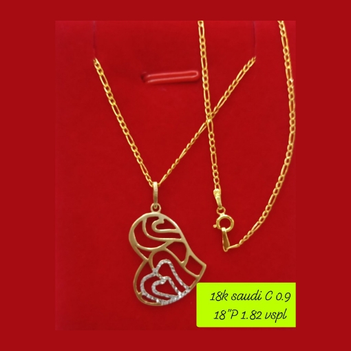 图片 18K - Saudi Gold Necklace with Pendant C 0.9g P 1.82g (18") - SC09GP182G