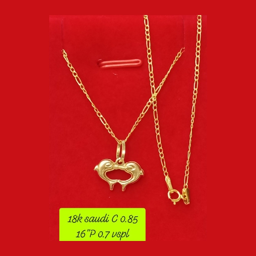 图片 18K - Saudi Gold Necklace with Pendant C 0.85g P 0.7g (16") - SC085GP07G