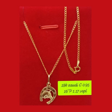 图片 18K - Saudi Gold Necklace with Pendant C 0.95g P 1.17g (16") - SC095GP117G