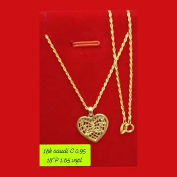 图片 18K - Saudi Gold Necklace with Pendant C 0.95g P 1.65g (18") - SC095GP165G