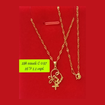 图片 18K - Saudi Gold Necklace with Pendant C 0.97g P 1.1g (16") - SC097GP11G