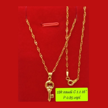 图片 18K - Saudi Gold Necklace with Pendant C 1.1g P 0.85g (16") - SC11GP085G