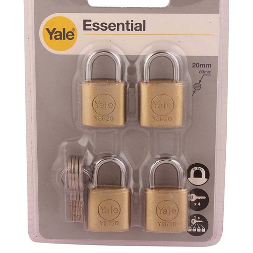 图片 Yale YE1/20/111/4, Essential Series Indoor Solid Brass Padlock 20mm, YE1201114