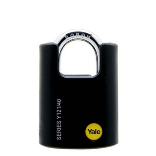 图片 Yale Y121/40/125/1, Classic Series Outdoor Black Plastic Cover Brass Padlock 40mm, Y121401251