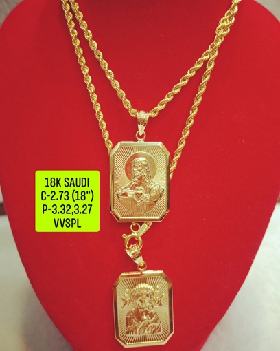 图片 18K Saudi Gold Necklace with Pendant, Chain 2.73g, Pendant 3.27g, 3.32g, Size 18", 2805N27