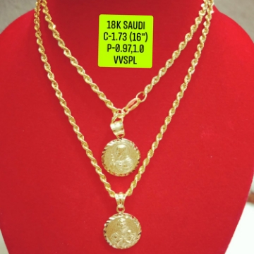 图片 18K Saudi Gold Necklace with Pendant, Chain 1.73g, Pendant 0.97g, 1.0g, Size 16", 2805N173