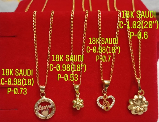 图片 18K Saudi Gold Necklace with Pendant, Chain 0.98g, Pendant 0.53g, Size 18", 2805N4