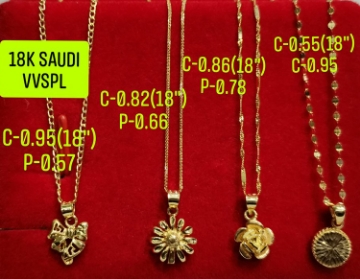 图片 18K Saudi Gold Necklace with Pendant, Chain 0.82g, Pendant 0.66g, Size 18", 2805N4F