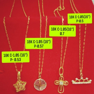 图片 18K Saudi Gold Necklace with Pendant, Chain 1.05g, Pendant 0.5g, Size 16", 2805N4S1