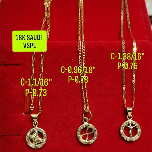 图片 18K Saudi Gold Necklace with Pendant, Chain 0.96g, Pendant 0.78g, Size 18", 2805UP