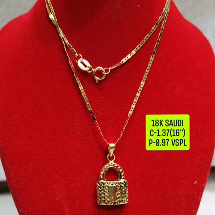 Picture of 18K Saudi Gold Necklace with Pendant, Chain 1.37g, Pendant 0.97g, Size 16", 2805N137