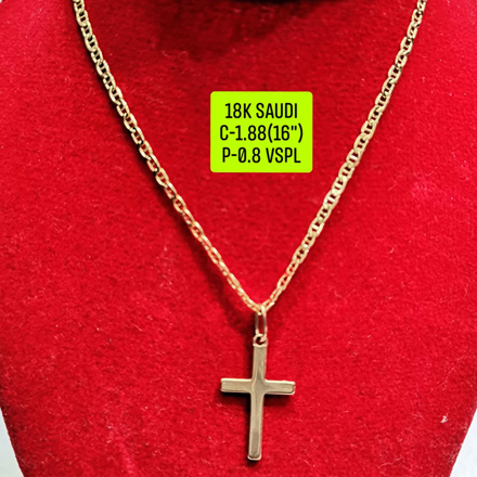 Picture of 18K Saudi Gold Necklace with Pendant, Chain 1.88g, Pendant 0.8g, Size 16", 2805NC188
