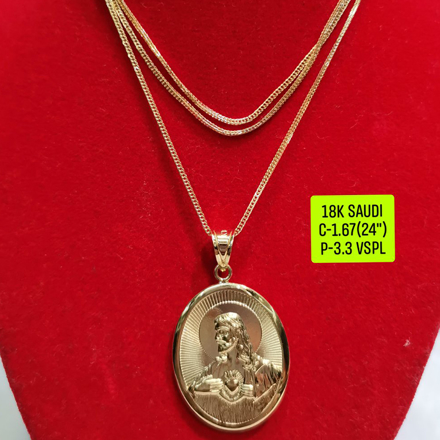 Picture of 18K Saudi Gold Necklace with Pendant, Chain 1.67g, Pendant 3.3g, Size 24", 2805NW167