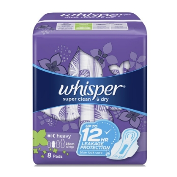 图片 Whisper Super Clean & Dry, Heavy Flow & Overnights 8 Pads With Wings,  WHI117