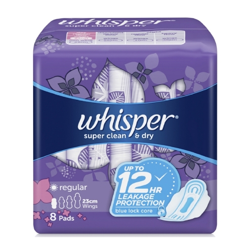 图片 Whisper Super Clean & Dry Regular Flow Sanitary Napkin with Wings,  WHI118