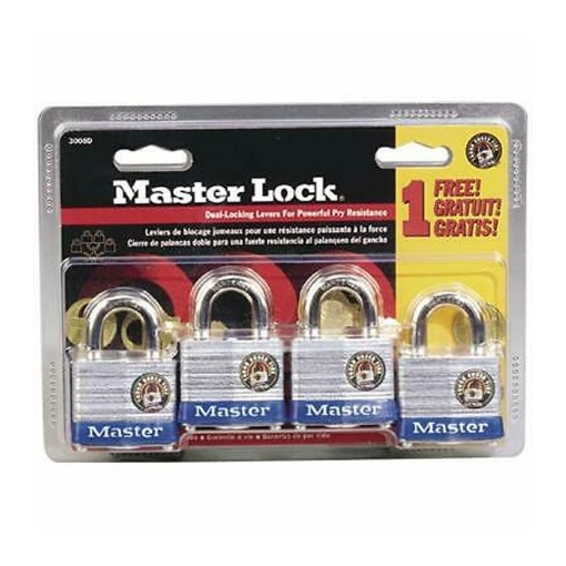 图片 Master Lock Laminated Steel Padlocks (Zinc Body) 4pcs, 3008D