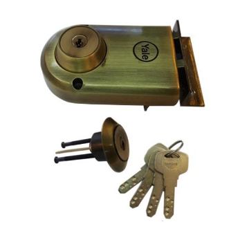 图片 Yale Vertibolt Double Cylinder Dimple Key Antique Brass and Satin Nickel, YLHVB100DCDKBAB