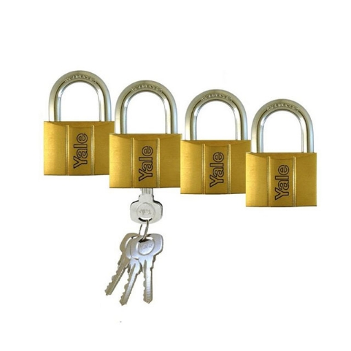 图片 Yale Padlock Solid Brass 30mm 16mm Shackle 4 pc KA, YLHV14030KAX4