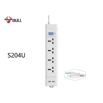 图片 Bull Extension Board 4 Outlets 2 USB Slot 1 Switch Overload Protection, S204U