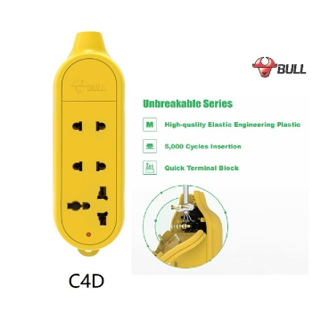 图片 Bull Extension Board 3 Outlets Rewireable MAX power 4000W MAX current 16A Unbreakable (Yellow), C4D