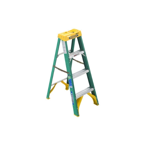 图片 Jinmao 4 Step Fiberglass 5' Step Ladder 225 lbs Green, JMFM22104II