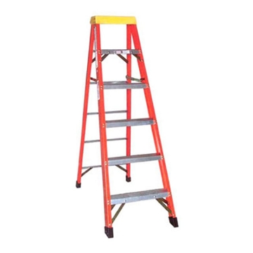 图片 Jinmao 5 Step Fiberglass 6.5' Household Ladder with Big Aluminum Tray Orange 300 lbs, JMFM11105IA