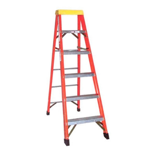 图片 Jinmao 5 Step Fiberglass 6.5' Household Ladder with Big Aluminum Tray Orange 300 lbs, JMFM11105IA