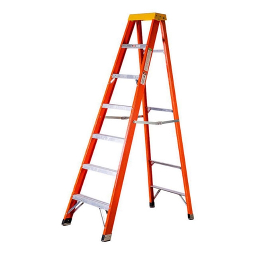 图片 Jinmao 6 Step Fiberglass 7' Step Ladder 300 lbs Orange, JMFM22106IA