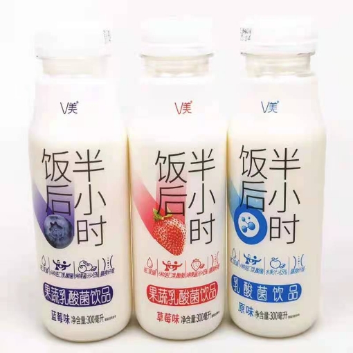 图片 新希望V美饭后半小时乳酸菌饮料,口味（原味,蓝莓,草莓）300ml,1瓶,1*15瓶