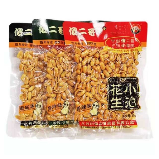 图片  傻二哥小酒花生(香辣味,椒盐味,烧烤味)90g,1包,1*60包