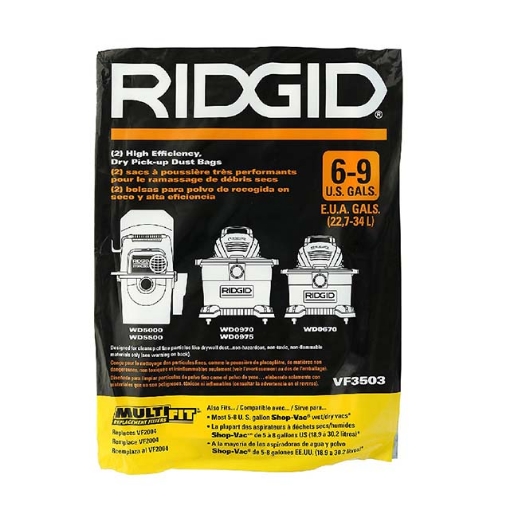 Ridgid VF3503 High Efficiency, Dry Pickup Dust Bags for 6 - 9 Gallons