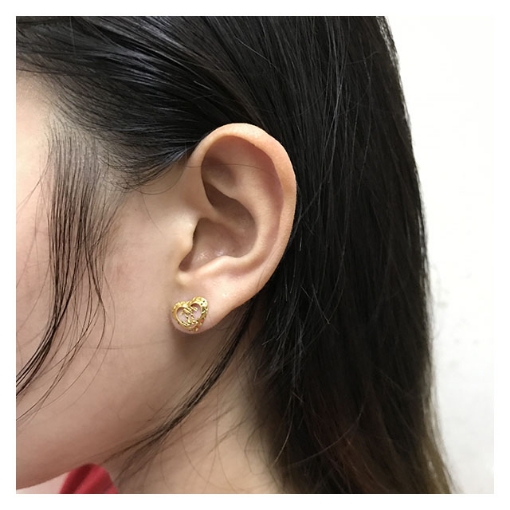 图片 18K -  Saudi Gold Jewelry Heart Channel Earrings