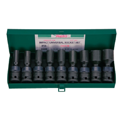 Genuine Hans Tools 846020-9M Â½" Drive 9 pcs. Universal 6 Points Impact Socket Set - Metric (Black)