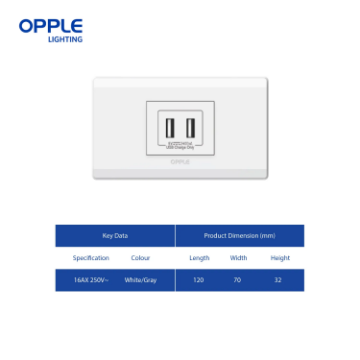 OPPLE 1 Gang USB Outlet White and Dark Grey